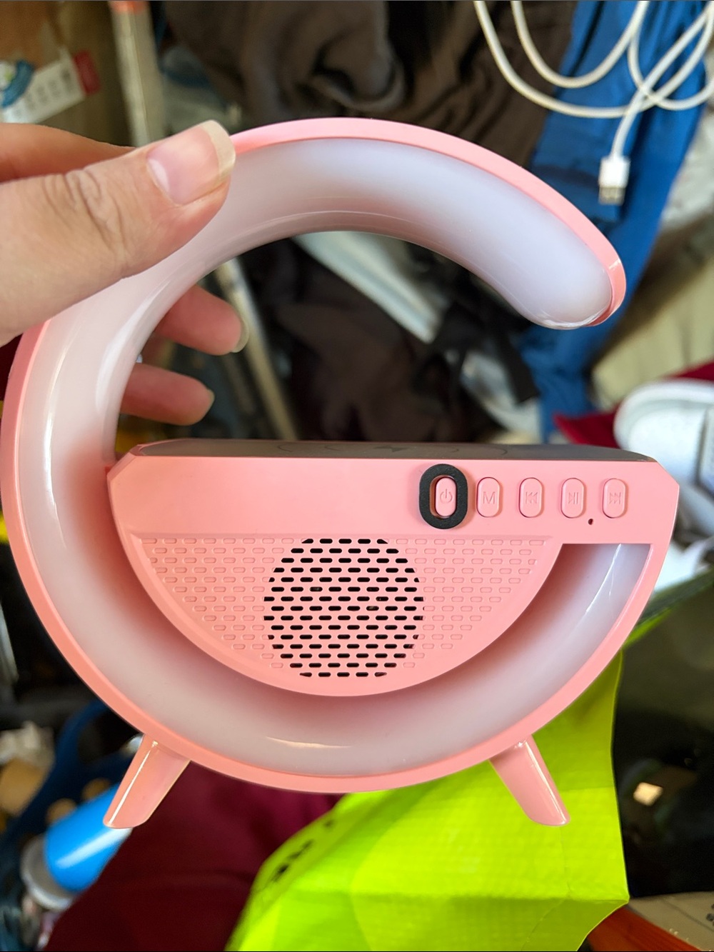 Pink Bluetooth Speaker with Built-In LED Light Google wireless charging